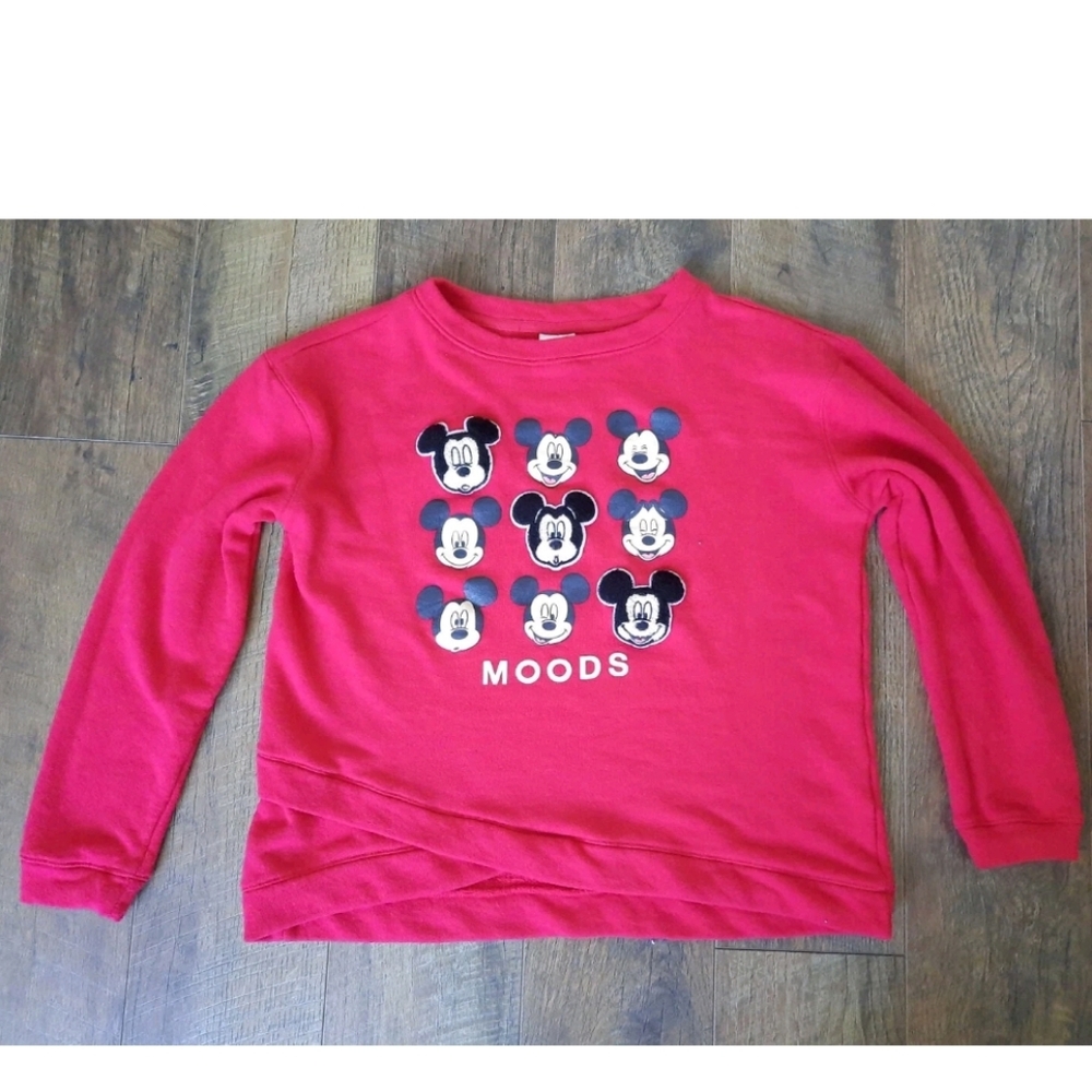VTG Disney Juniors Size XL (15-17) Terry Sweatshirt Mickey Mouse Moods Red